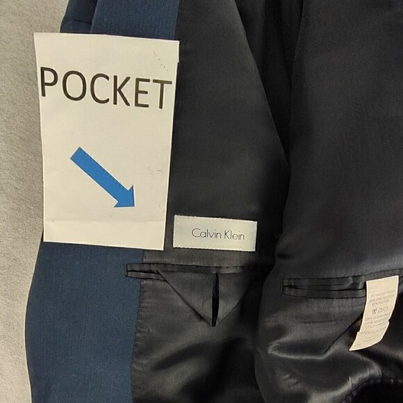 Calvin Klein Men's Navy Blue Multi Pocket Button Up Blazer Jacket Size 44R - Picture 11 of 13